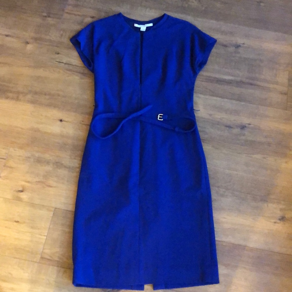 DVF, blue, zipper front, belted dress, size 8